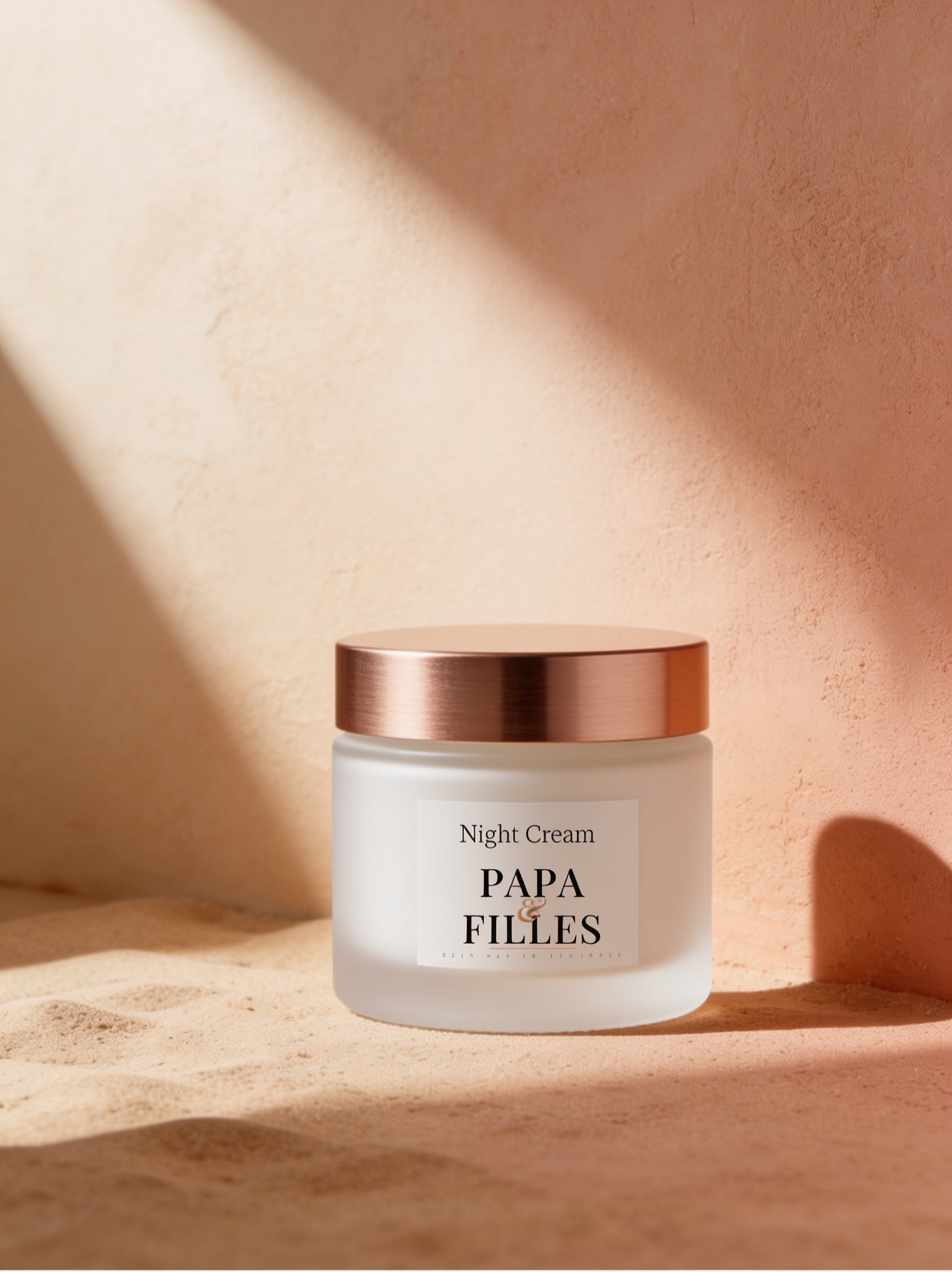 PAPA & Filles Night Cream jar on a warm editorial background