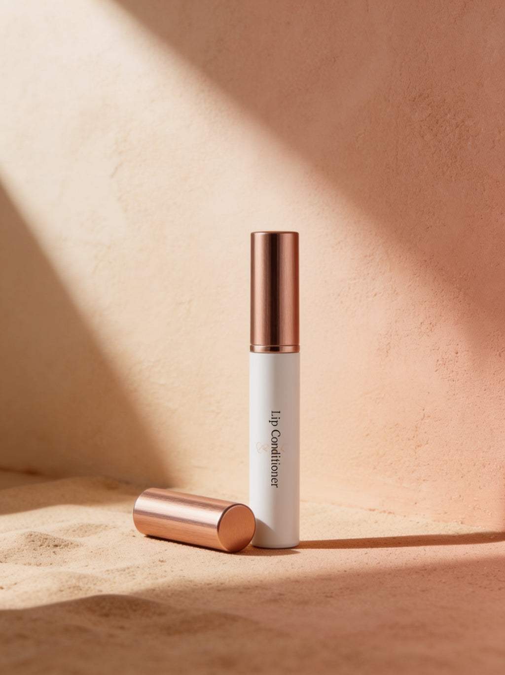 PAPA & Filles Lip Conditioner tube on a warm editorial beauty background